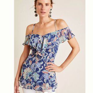 Anthropologie Maeve Mariposa Open-Shoulder Ruffled Top